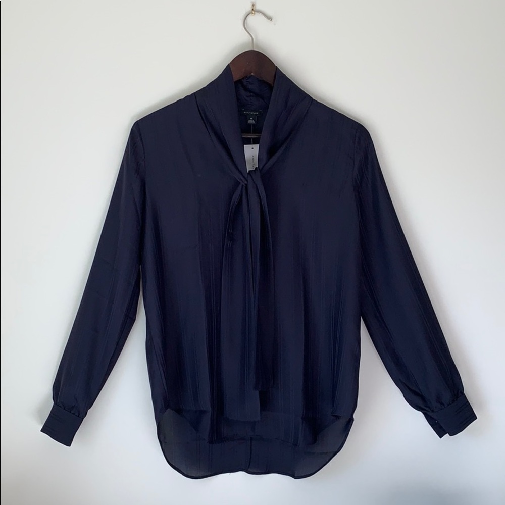 Any Taylor Navy Blue Customizable Tie Up Blouse